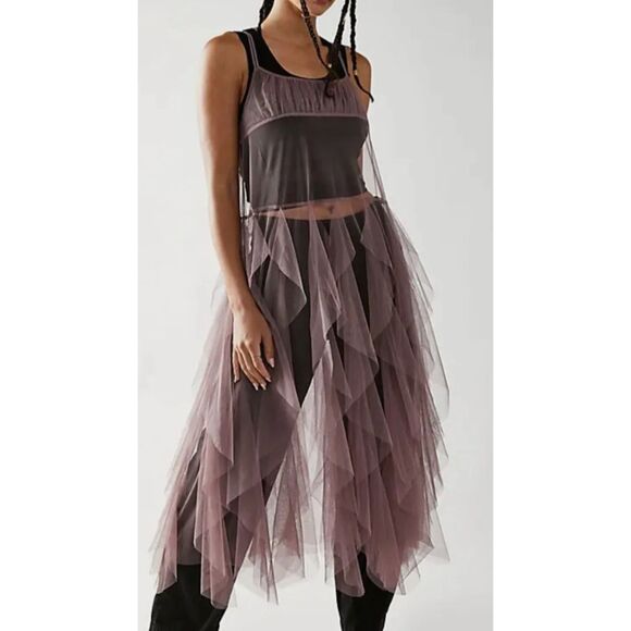 Free People All About You Slip Dress Tulle Sheer Intimately Purple M - Picture 1 of 3